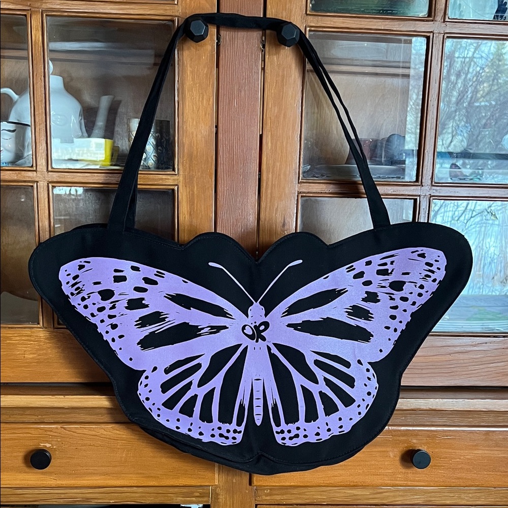 Olivia Rodrigo Black Butterfly Shaped Tote Bag with Purple Design